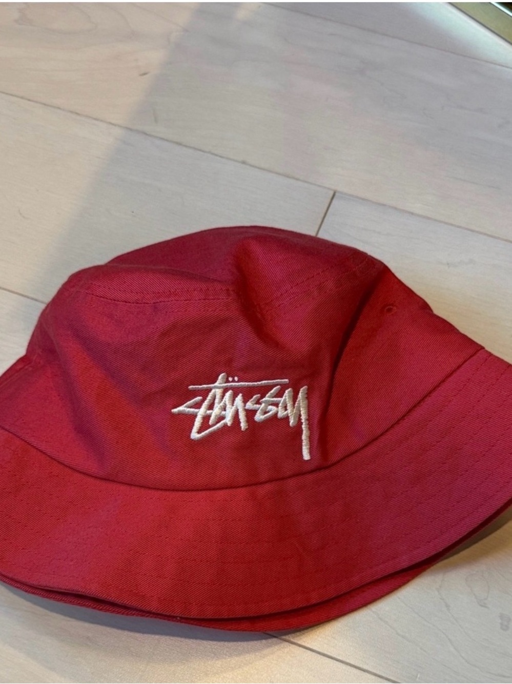 Stussy Red Bucket Hat with White Logo